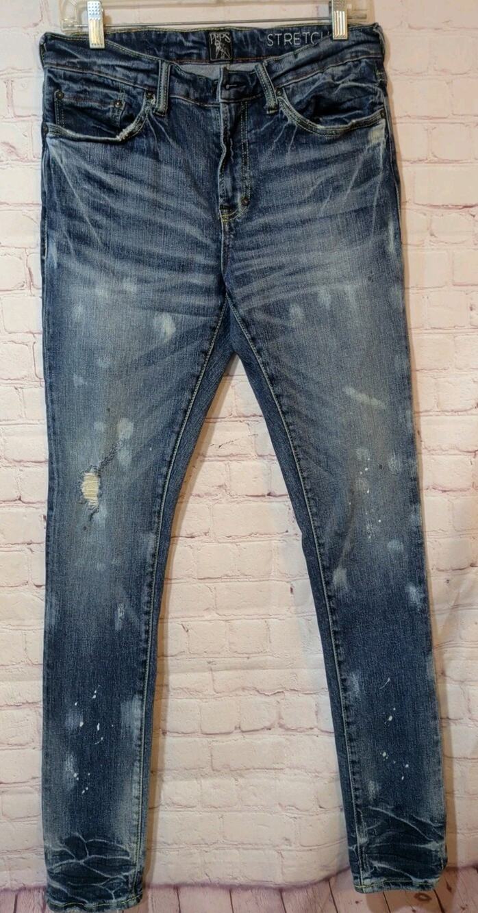 PRPS Cayenne Distressed Super Skinny Jeans in Indigo with graphic details Sz 30